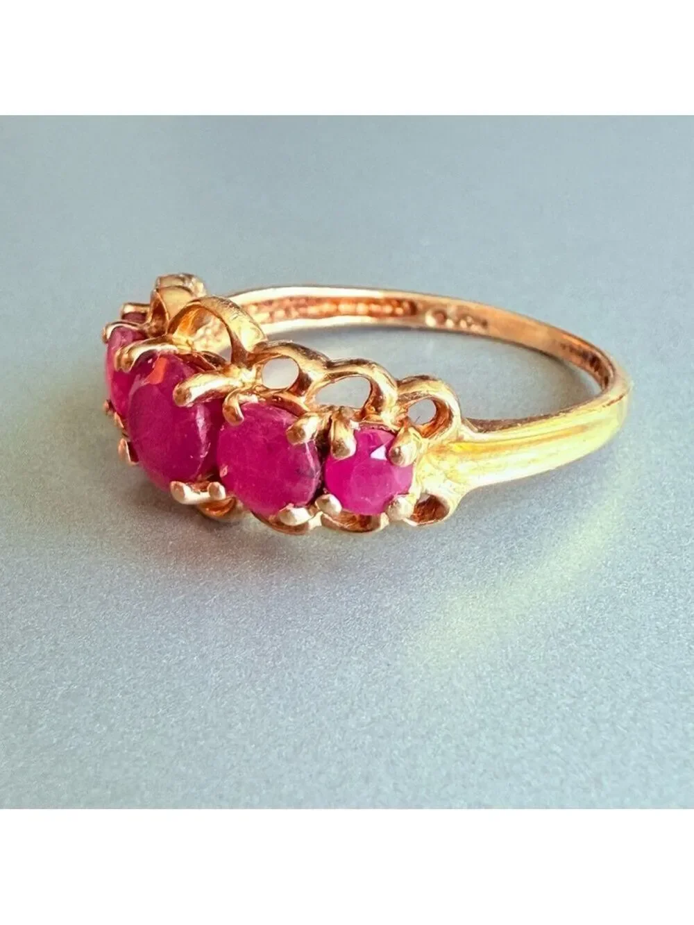 Estate 10K Solid Gold 1.6 TCW Natural Ruby 5Stone Channel Set Ring JCM Mauritius